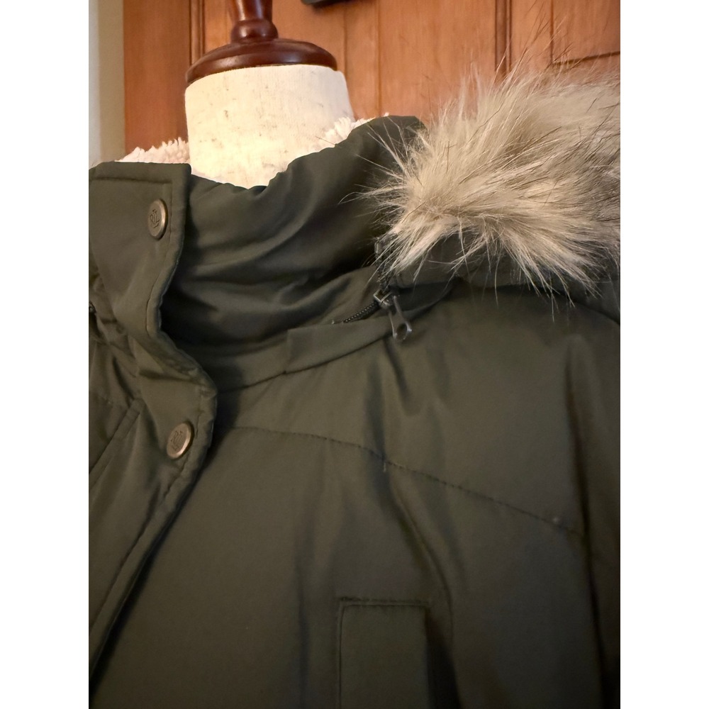 Ralph Lauren Down Parka Womens L Olive Green Hooded Full-Zip Winter Coat Jacket - Picture 7 of 16